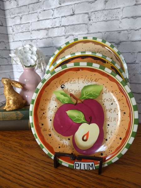 Juego de 3 Platos de Ensalada/Postre 8" Blanco Gráfico Mercado PERA y LIMÓN CIRUELA Sin Marca
