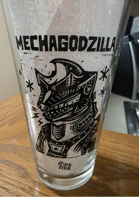 MechaGodzilla x Pabst Blue Ribbon Attack Peter Limited PBR Pint Glass - Rare