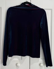 Michel Klein Turtleneck Top Women's 38 Admiral Blue Velvet Long-Sleeve Designer