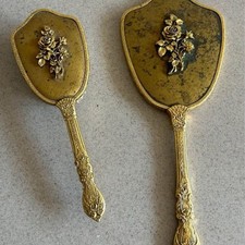 Vintage Gold-Plated Handheld Mirror Brush Vanity Set