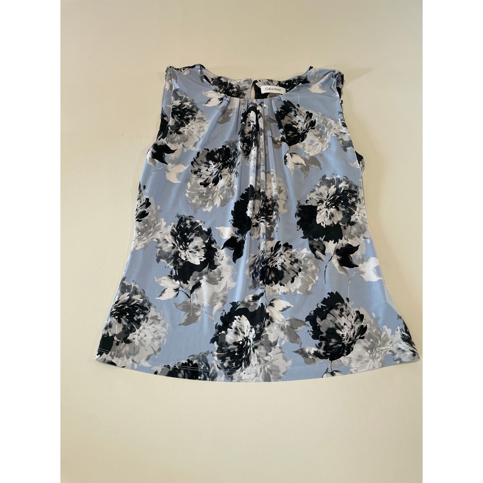 Calvin Klein Size 8 Light Blue Sleeveless Career Top Floral Pattern image 2