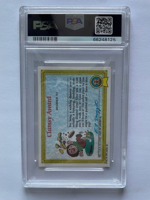 1989 Garbage Gang Australia "Flat Pat" Clumsy Award Rare GPK Card Graded PSA 8 view 2
