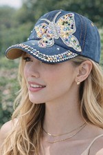 Women's Bling Rhinestone Baseball Cap Denim Butterfly Sparkly Mom Hat