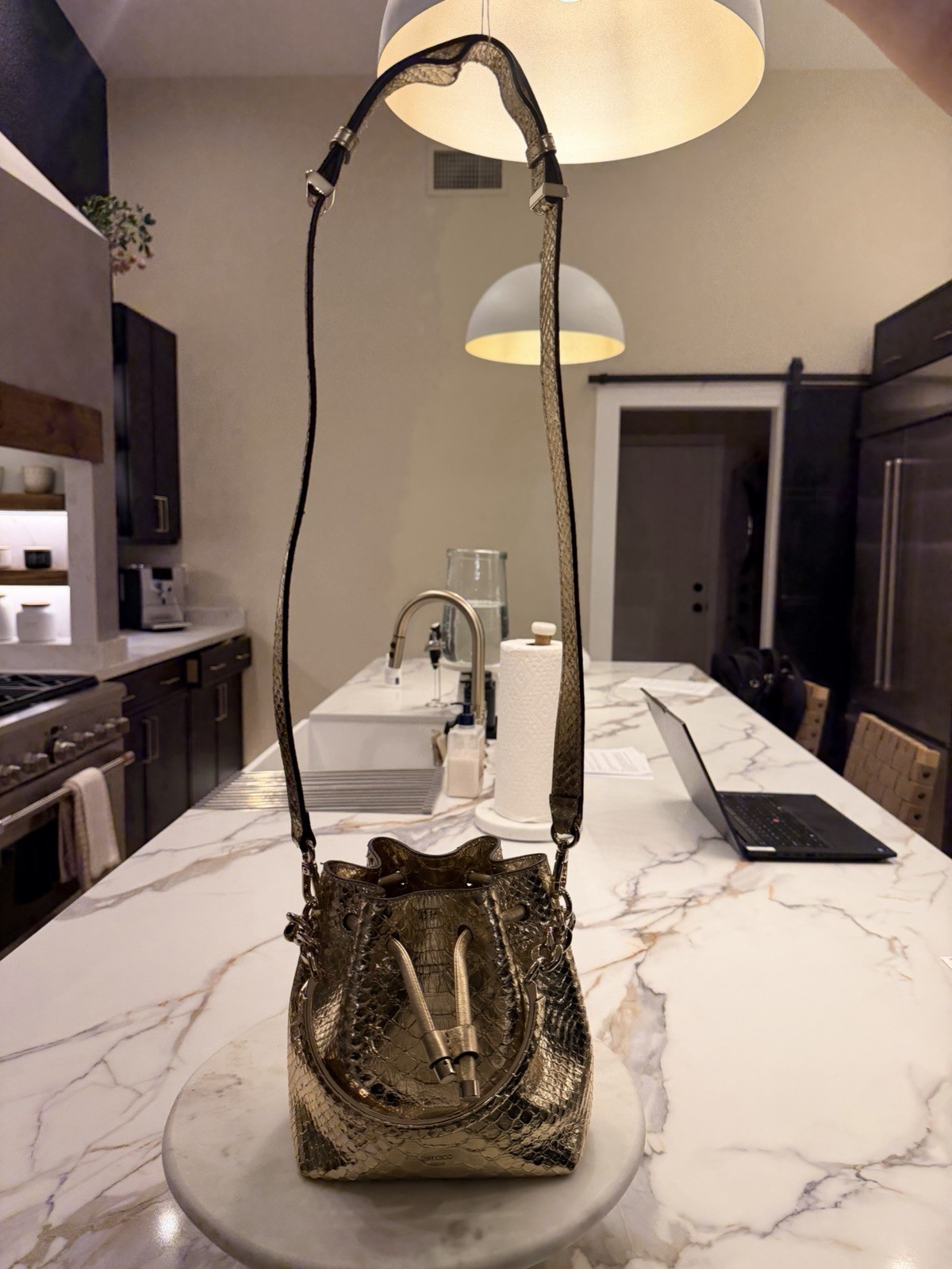Jimmy Choo Micro Bon Bon Mini Handbag Gold Python Leather BNEW without tags — image 3