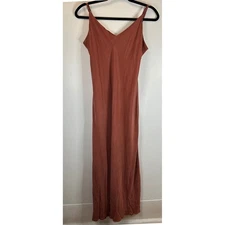 HATCH Cupro Slip Dress Sleeveless Midi V Neck Copper Brown Minimalist