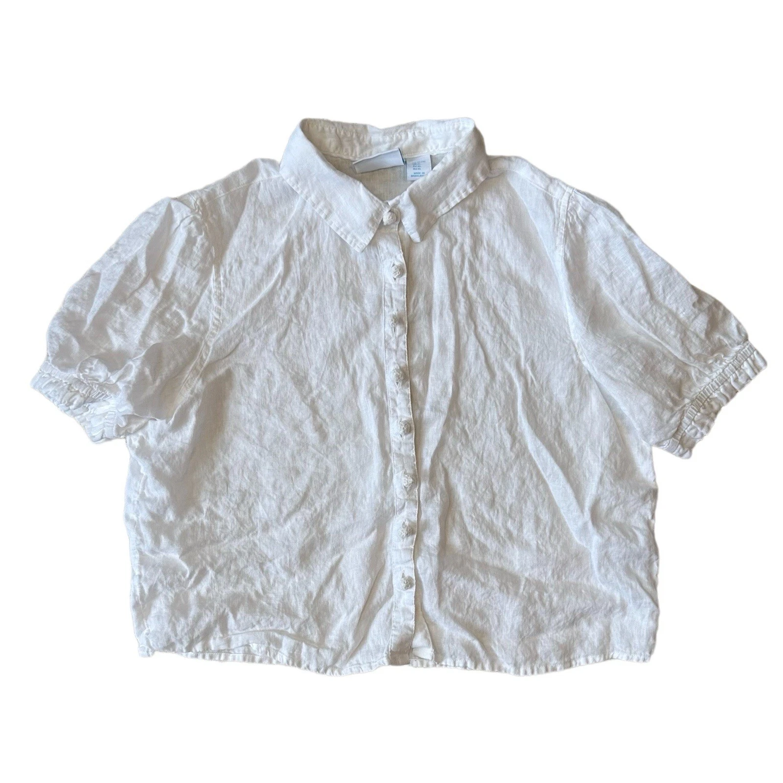 NWOT Cynthia Rowley 100% Linen White Buttonup Top Womens XL Beachy Coastal