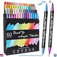 60 Colors Dual Tip Acrylic Paint Pens, Waterproof Markers for DIY Crafts