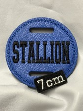 1x BLUE LEATHER 7cm Bridle Disc With black stallion  Embroidery Dressage