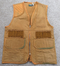 SafTbak Small USA Hunting Vest Brown Canvas Shell Pockets Duck Game Pouch Vtg