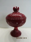 FENTON ART GLASS PATRIOT RED BICENTENNIAL COMPOTE