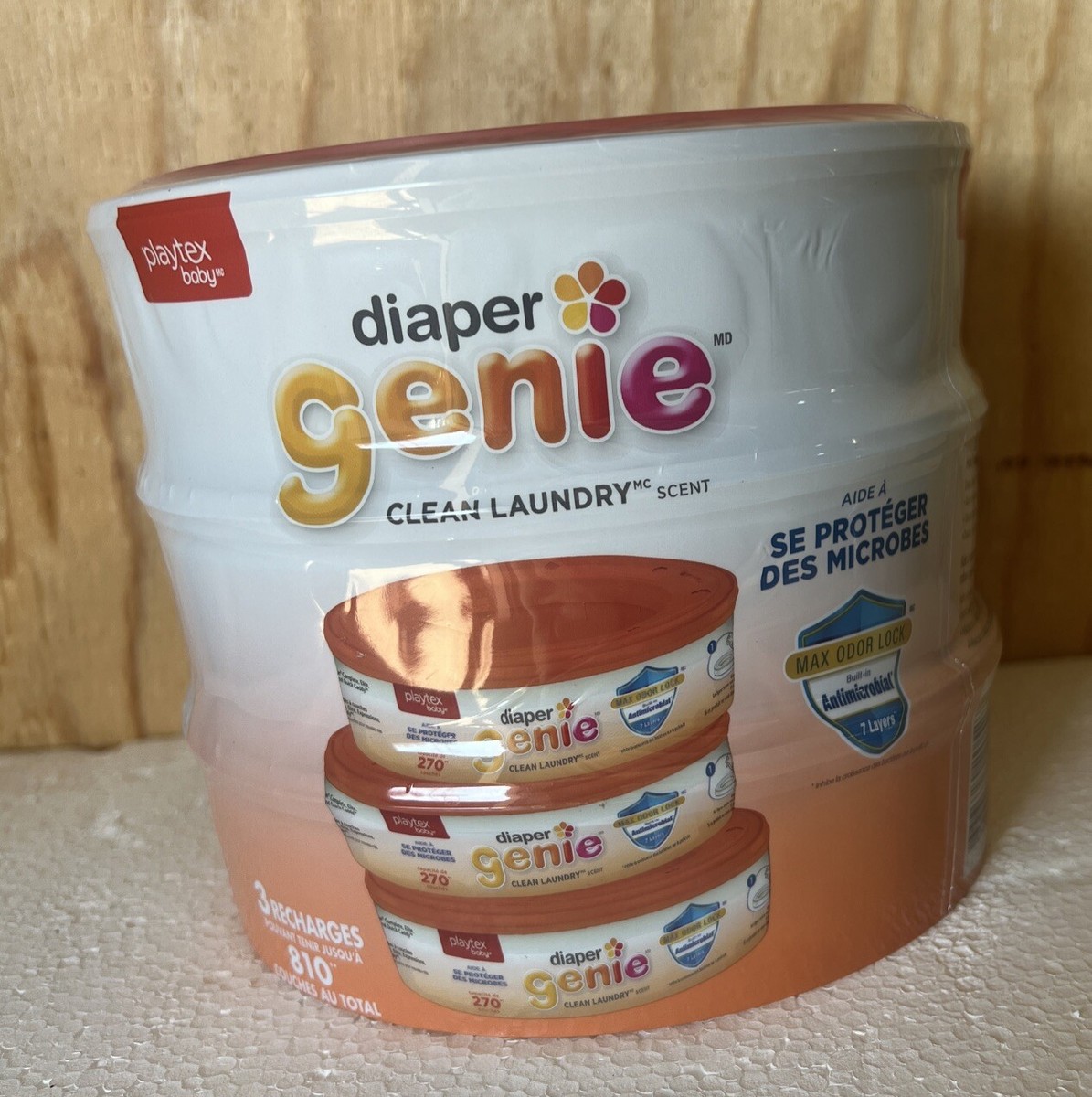 Playtex DIAPER GENIE PAIL REFILL Clean Laundry Scent Pack 810 Count Sealed