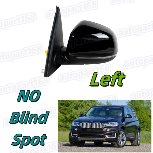 For 14-17 BMW X5 F15 Left Driver Side Black Heated Mirror Blind Line Turn Light