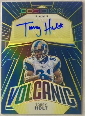 2023 Panini Obsidian Volcanic Torry Holt SP Auto Yellow Electric Edge /10 Rams