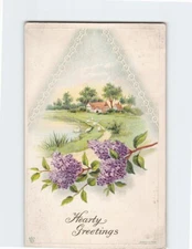 Postcard Hearty Greetings with Flowers Embossed Art Print