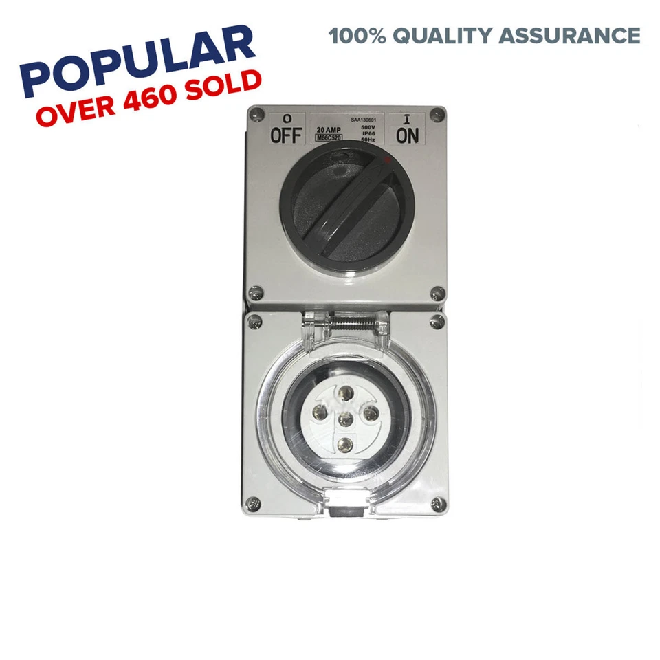 3 Phase 5 Pin 20A Amp Switched Socket Combination Outlet IP66 Weatherproof Combo - Image 2 of 4