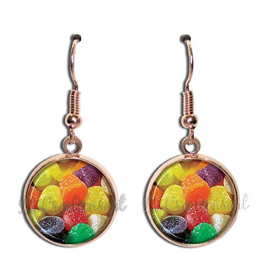 Gum Drop Candy Pattern Style - Handmade Round Resin Dangling Earrings ROSE GOLD