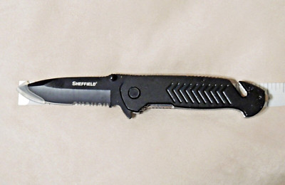 Sheffield Stainless Steel Blade Folding Knife MOAB Glass Breaker Car Knife, Clip