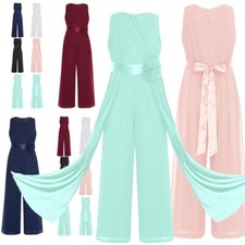 Girls Jumpsuit Sleeveless Chiffon Romper Long Wide Leg Trousers Party Wedding