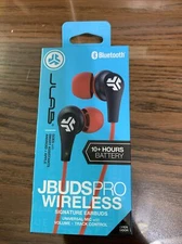 JLabs JBudsPro Wireless Bluetooth Signature Earbuds w/ Tips Micro USB & Clip Red