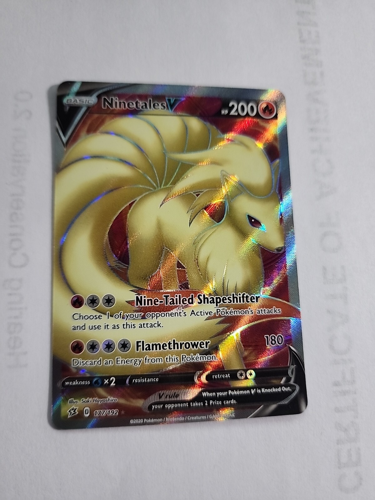 Ninetales V 177/192 Rebel Clash NM Full Art Ultra Rare Pokemon Card
