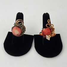 Artisan Made 2 Coral Copper Wire Wrapped Rings Statement Size 5  Adjustable 5-8