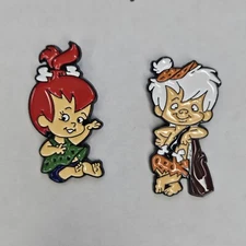 NEW Flintstones Themed Pebbles & Bam Bam 1.25 Inches Tall Enamel Pin Set Of 2