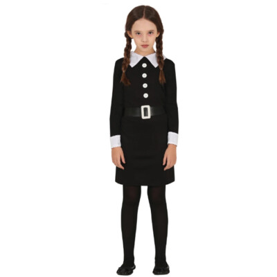 Costume Mercoledì Addams Bambina Horror Vestito Carnevale Halloween 3/16  Anni