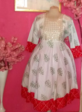 WOMEN PLUS SIZE FLORAL SPARKLY KURTI MIDI DRESS ( SIZE 2XL )