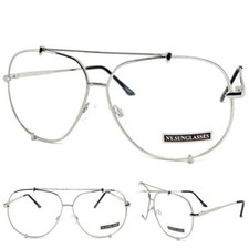 Men's Oversized Vintage Retro Hip Hop Style Clear Lens EYE GLASSES Silver Frame