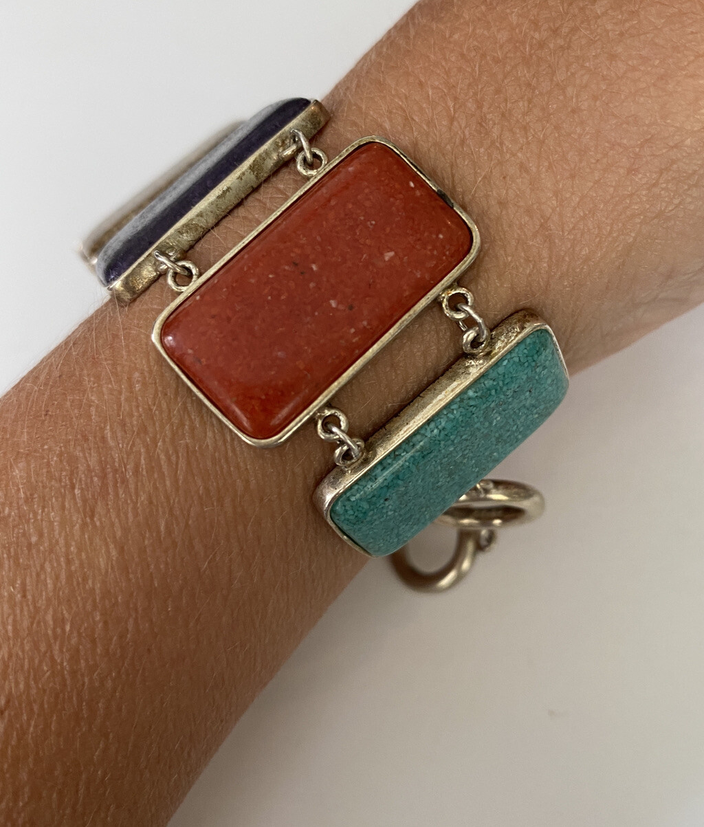 CCO Sterling Silver Multi Stone Rectangle Link Br… - image 2