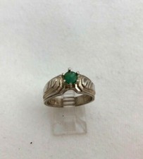 Sterling Silver .925 4.5mm Round Emerald Ring Size 7