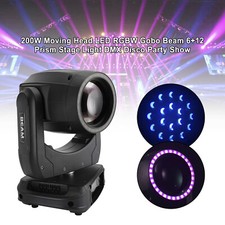 200W Moving Head LED RGBW Gobo Beam 6 12 Prism Stage Light DMX Disco Party Show