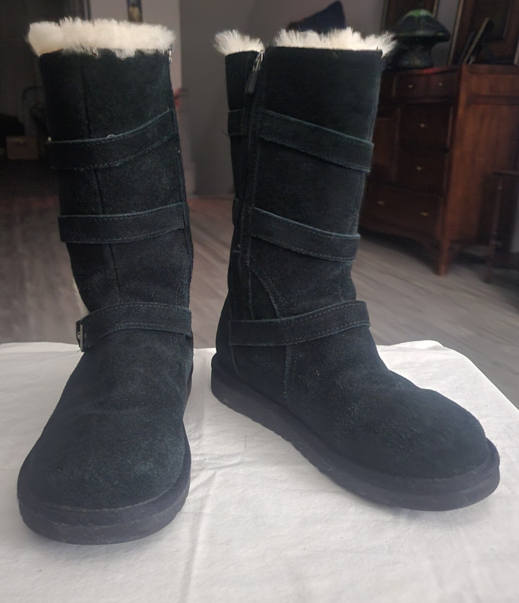 Kid’s UGG Triple Buckle Maddi II Black Boots Shoes Children 1001520 Size