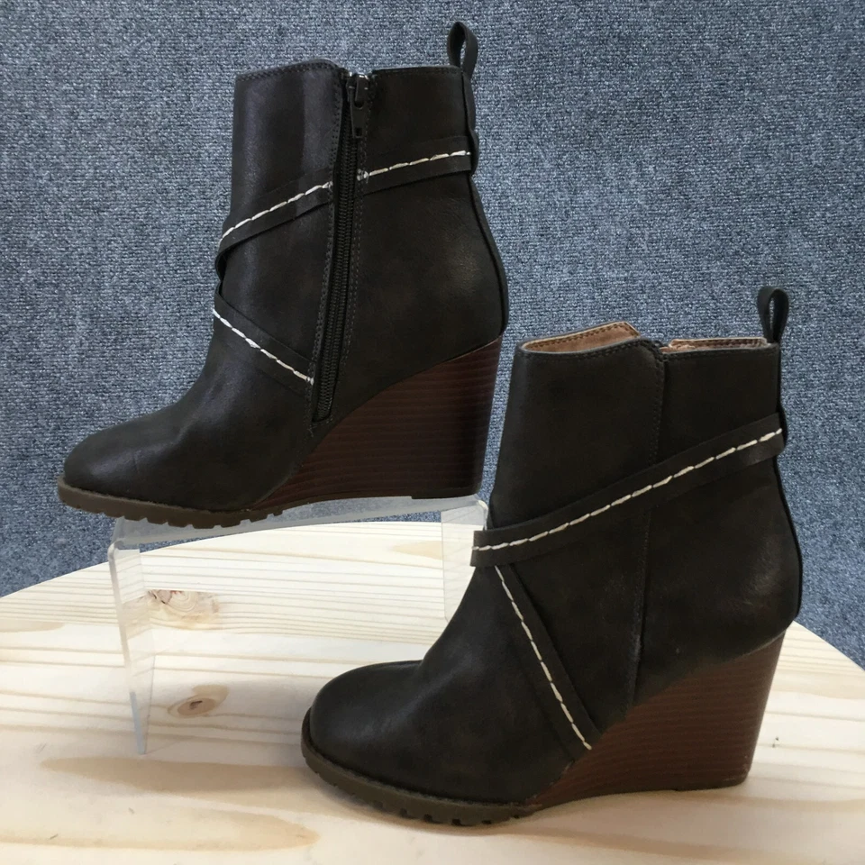 Diba Boots Womens 6 M Alberta Wedge Booties Brown Faux Leather Side Zip Casual - Image 2 of 4