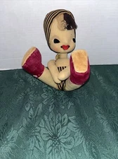 RARE VINTAGE CLOTH ETHNIC ART WORK WIRE DOLL STRIPED CULTURAL HAT PANTS CORSAGE