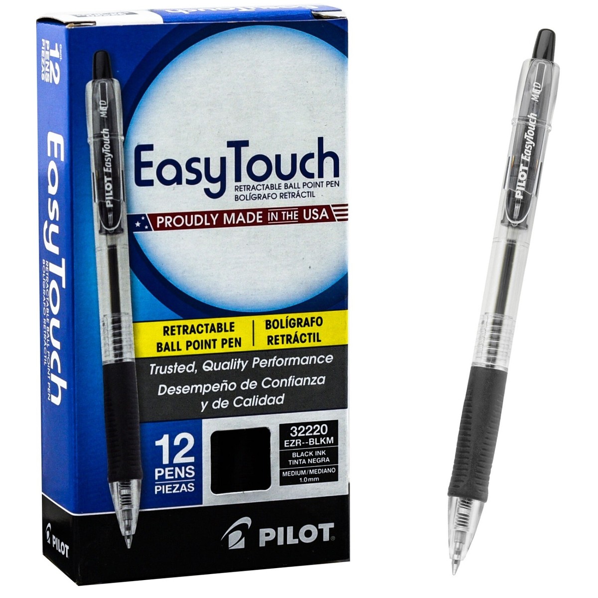 Pilot Easy Touch Pen Medium 32220, Black Ink, Retractable, 1.0mm