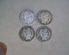 4 BARBER QUARTERS, 1910-D,1911,1912,1913-D, BELOW SILVER VALUE