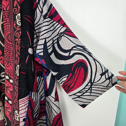Giacca kimono Mieko Mintz corta Kantha aperta reversibile Lagenlook OS - Foto 9 di 11