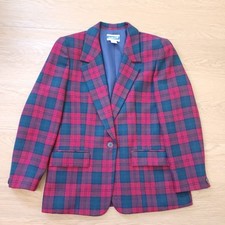 VTG Pendleton Red Green Navy Tartan Plaid 100 Wool Blazer Jacket Sz 10