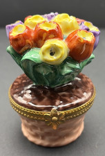 Portagioie porcellana Rochard cesto di tulipani dipinto a mano Limoges Francia