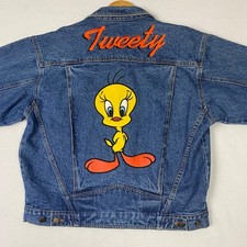 Vintage Looney Tunes 1998 Tweety Bird Oversized Embroidered Denim Jacket MEDIUM