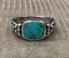Vintage Webbed Turquoise Sterling Silver Band Ring / Size 7 — photo 1