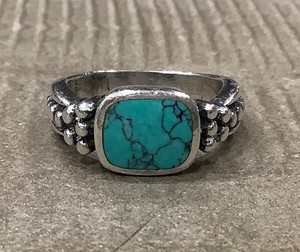 Vintage Webbed Turquoise Sterling Silver Band Ring / Size 7