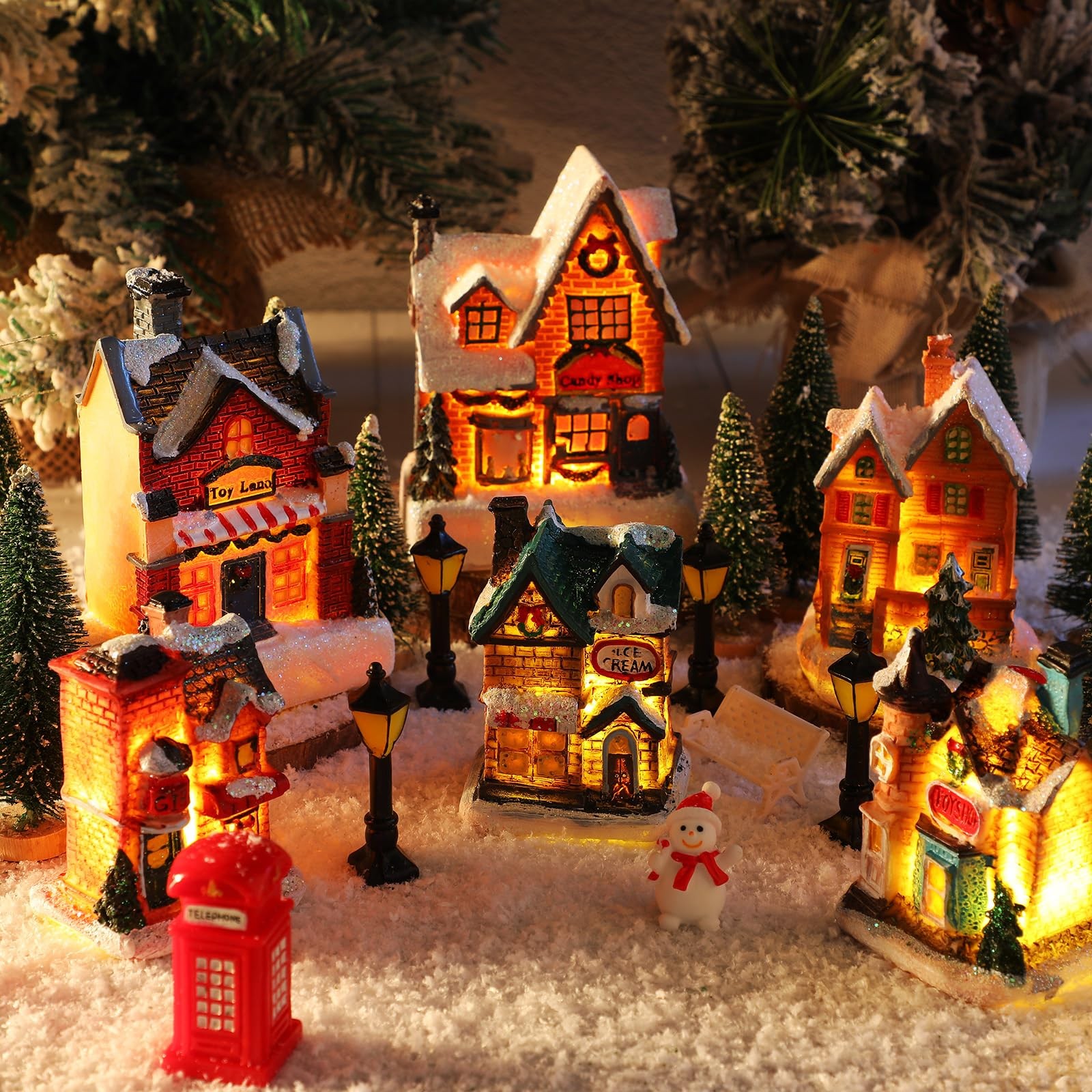 36 Pcs Christmas Village Sets Christmas Village Houses LED Holiday Village Fi...