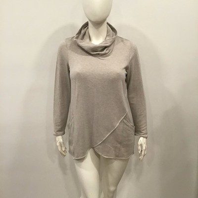 PureJill Cowl Neck Tunic Women Large Oatmeal Beige Good Asymmetrical Pocket Top
