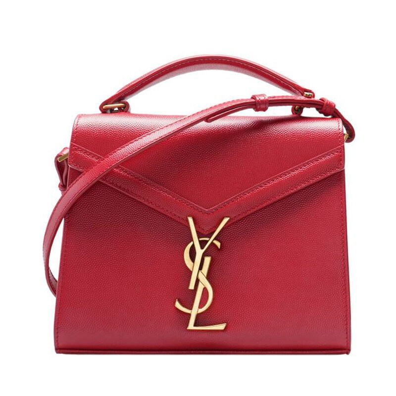 Borsa donna Saint Laurent monogramma pelle di vitello rossa Cassandra manico superiore mini tote bag