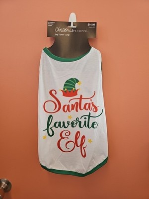 NWT Christmas Shop Dog Size Large T-Shirt ''Santas Favorite Elf''