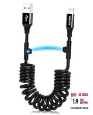 Coiled USB-Cable MFI Certified Carplay 3ft A to Lightning Black