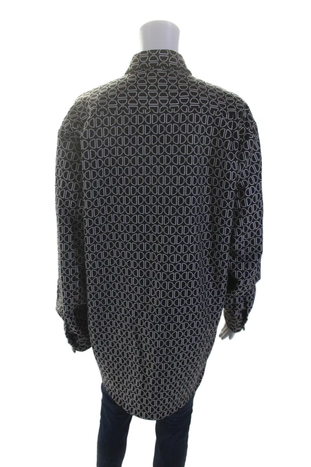 The Line Womens Button Front Long Sleeve Printed Collared Shirt Black Gray Large - Image 3 of 4