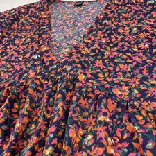 Dark Floral Tiered Fit & Flare Short Dress Women's Large Trendy